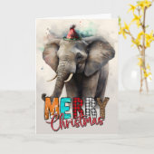 クリスマス かわいい サンタ ぞう カード (黄色い花)