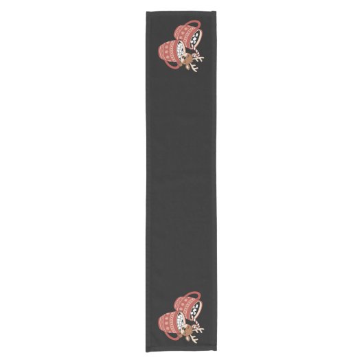 クリスマス かわいい トナカイ 家族 クリスマス コーヒー ショートテーブルランナー (正面)