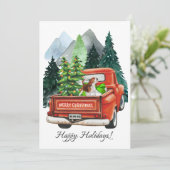 クリスマス かわいい ビーグルとヴィンテージ トラック 水彩画 (スタンド正面)