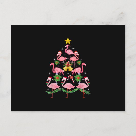 クリスマス - かわいい フラミンゴ クリスマス ツリー インビテーションポストカード (正面)