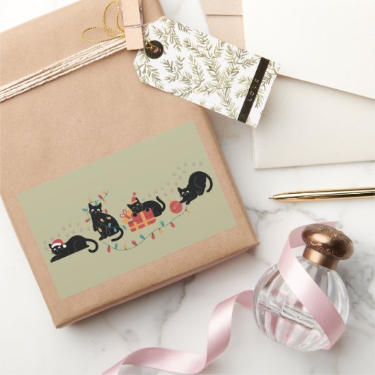 クリスマス かわいい 猫好き クルー クリスマスライト 長方形シール (ギフト)