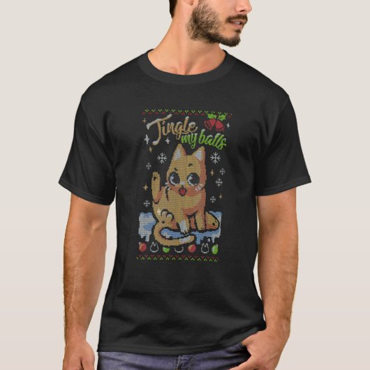 クリスマス かわいい 猫 鈴ボール Tシャツ (正面)