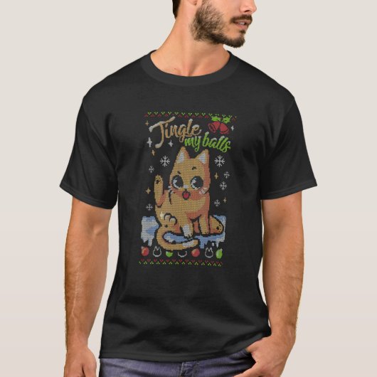 クリスマス かわいい 猫 鈴ボール Tシャツ (正面)