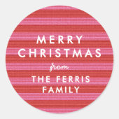 クリスマス かわいい 赤 ピンク ストライプ ギフト ラウンドシール (正面)