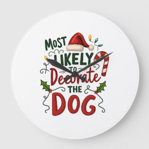 クリスマス きっと 飾る 犬 クリスマス 家族 2 ラージ壁時計