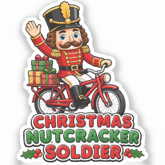 クリスマス・くるくる舞踊人形の兵隊の自転車乗り シール (正面)