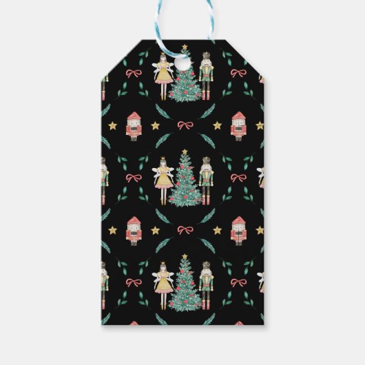 クリスマス・くるみ割り兵士と妖精のブラック ギフトタグ (正面)