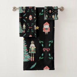 クリスマス・くるみ割り兵士と妖精のブラック バスタオルセット