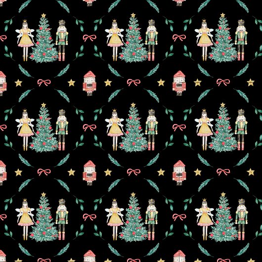 クリスマス・くるみ割り兵士と妖精のブラック ラッピングペーパーシート