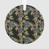 クリスマス|のメリークリスマス-ヒイラギの黒いパターン オーナメント (裏面)