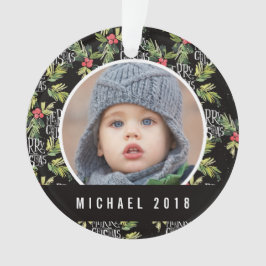 クリスマス|のメリークリスマス-ヒイラギの黒いパターン オーナメント