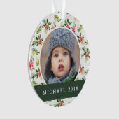 クリスマス|のヴィンテージのヒイラギ、果実及びマツパターン オーナメント (正面)