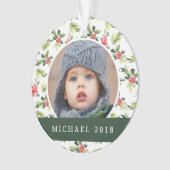 クリスマス|のヴィンテージのヒイラギ、果実及びマツパターン オーナメント (正面)