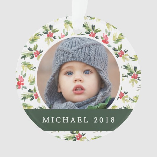 クリスマス|のヴィンテージのヒイラギ、果実及びマツパターン オーナメント (正面)