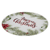 クリスマス|の水彩画-ヒイラギ及びヤドリギフレーム カッティングボード (角)