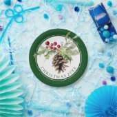 クリスマス|の水彩画-ヴィンテージのヒイラギ及びPinecone ペーパープレート (パーティー)