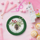 クリスマス|の水彩画-ヴィンテージのヒイラギ及びPinecone ペーパープレート (パーティー)