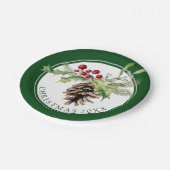 クリスマス|の水彩画-ヴィンテージのヒイラギ及びPinecone ペーパープレート (アングル)