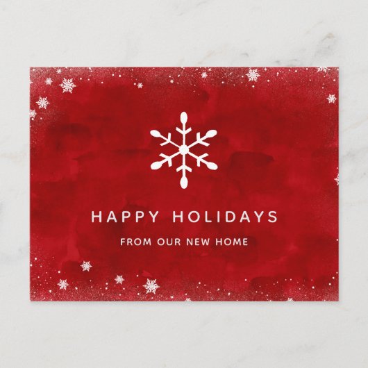 クリスマス|の赤い水彩画および雪の新しい住所 シーズンポストカード (正面)