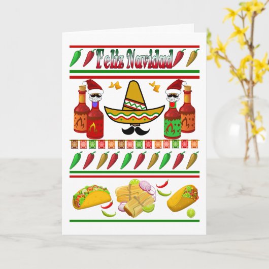 クリスマス ひどいクリスマススウェーターの柄 ナビダッド カード (黄色い花)