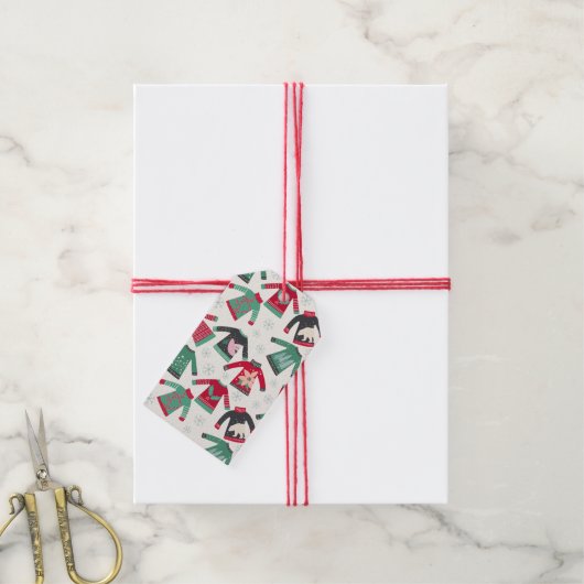 クリスマス ひどい スウェーター 休日 パターン 緑 赤 ギフトタグ (より糸付き)