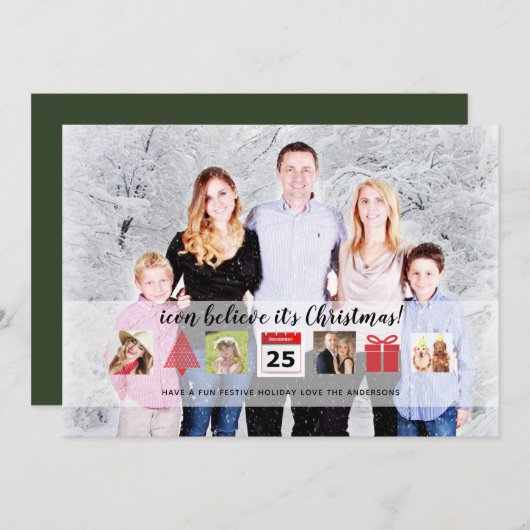 クリスマス アイコン フォト コラージュ モダン オーバーレイ 招待状 (正面/裏面)