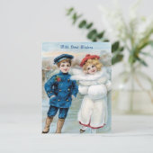 クリスマス、アイススケートしている子供 シーズンポストカード (スタンド正面)