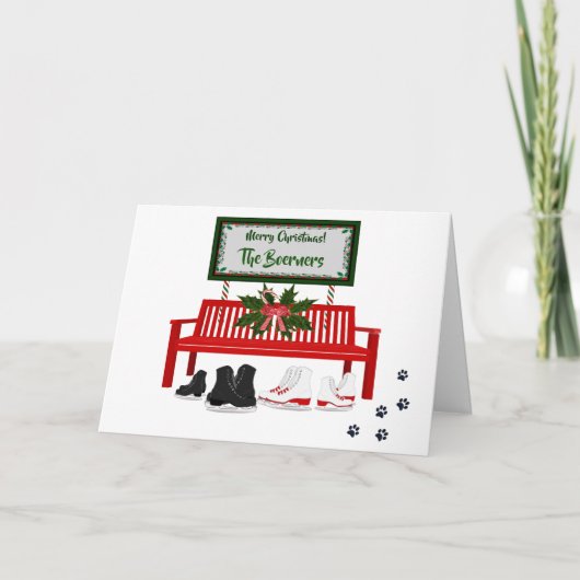 クリスマス アイススケート 挨拶 クリスマス カー カード (正面)