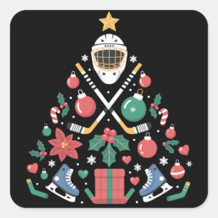 クリスマス アイスホッケー ファン ツリー スポーツ チーム スクエアシール