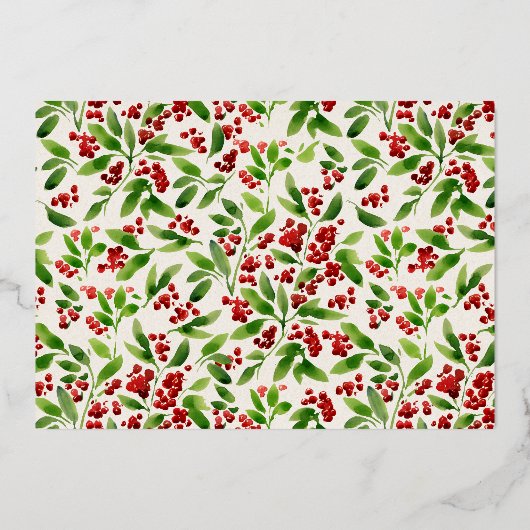 クリスマス アイボリー ボタニカル プリント 写真1枚 箔招待状 (裏面)