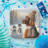 クリスマス・アイリッシュ・セッターと雪だるま ペーパープレート (パーティー)