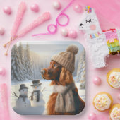 クリスマス・アイリッシュ・セッターと雪だるま ペーパープレート (パーティー)