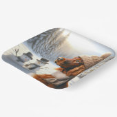 クリスマス・アイリッシュ・セッターと雪だるま ペーパープレート (傾斜あり)