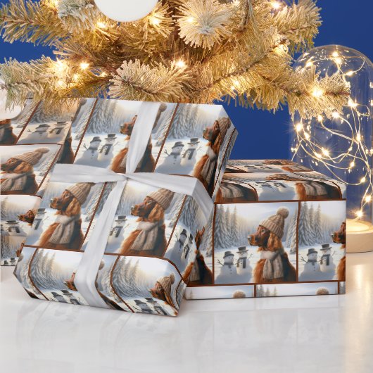 クリスマス・アイリッシュ・セッターと雪だるま ラッピングペーパー (クリスマス)