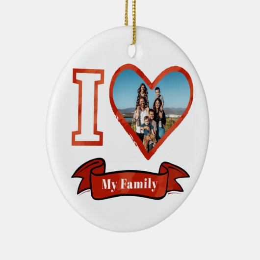クリスマス・アイ・ラブ・マイ・ファミリーパーソナライズされた写真 セラミックオーナメント (右)