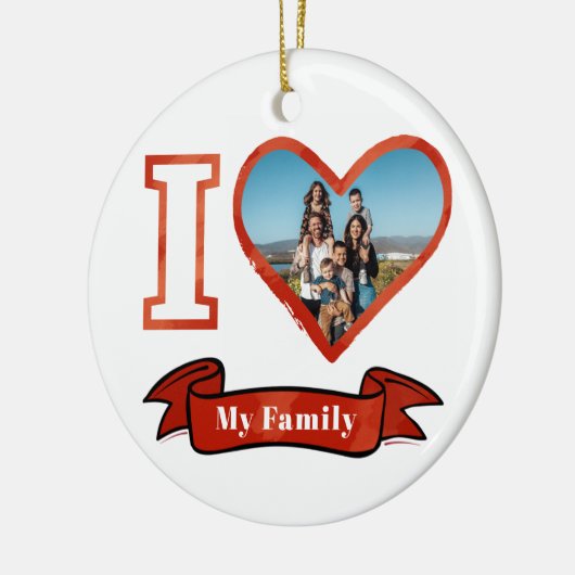 クリスマス・アイ・ラブ・マイ・ファミリーパーソナライズされた写真 セラミックオーナメント (左)