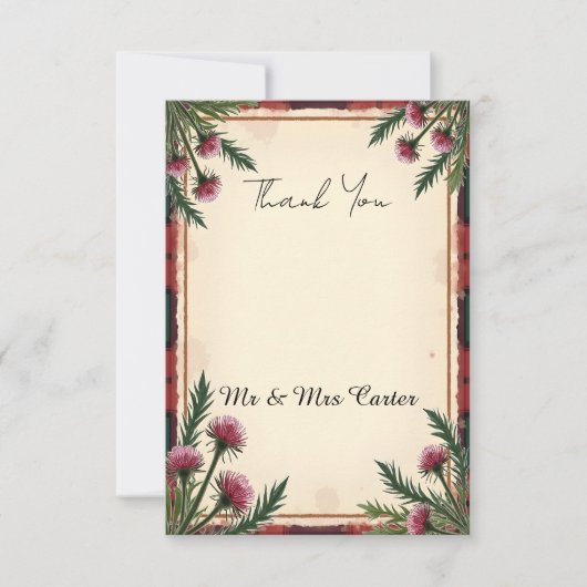 クリスマス アザミ 松 スコットランドの結婚式のお礼 サンキューカード (正面)