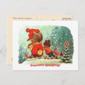 クリスマス、アニマルスキーレッスン シーズンポストカード (正面/裏面)