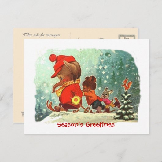 クリスマス、アニマルスキーレッスン シーズンポストカード (正面/裏面)