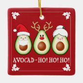 クリスマス・アボカド・サンタ、ルドルフ、ミセス・クロース セラミックオーナメント (正面)