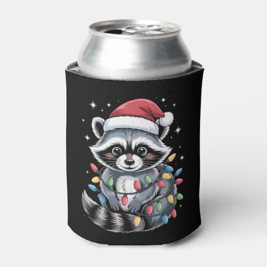 クリスマス・アライグマ・サンタ帽子・イルミネーション・冬 缶クーラー (缶正面)