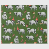 クリスマス・アライグマ |緑の折り返し紙 ラッピングペーパー (フラット)