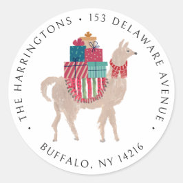 クリスマス・アルパカかわいい手先図解入りの、写真付きの住所 ラウンドシール