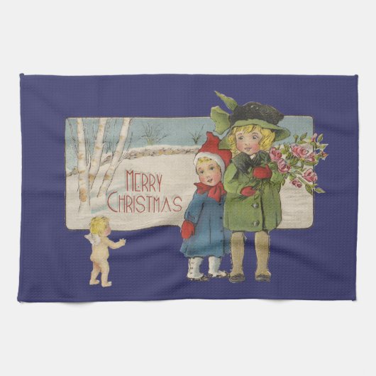 クリスマス アンティーク 子供 イラスト 1920 キッチンタオル (横)