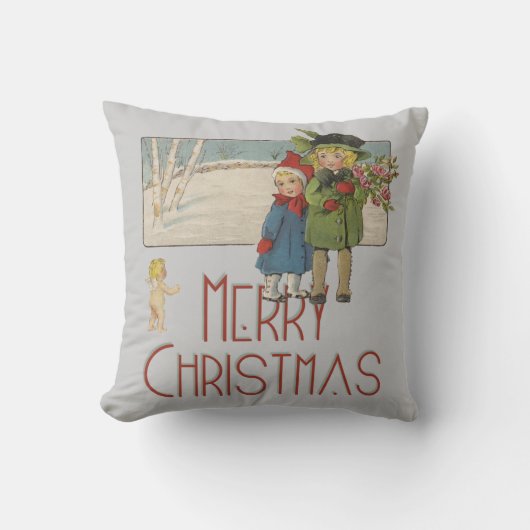 クリスマス アンティーク 子供 イラスト 1920 クッション (正面)