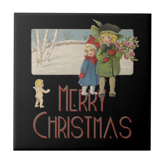 クリスマス アンティーク 子供 イラスト 1920 タイル (正面)