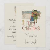 クリスマス アンティーク 子供 イラスト 1920 招待状 (正面/裏面)