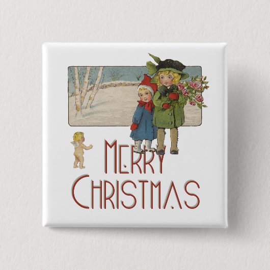クリスマス アンティーク 子供 イラスト 1920 缶バッジ (正面)