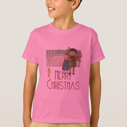 クリスマス アンティーク 子供 イラスト 1920 Tシャツ (正面)