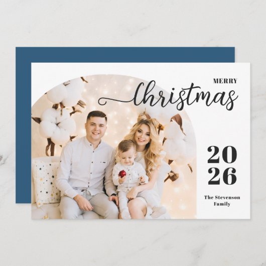 クリスマス アーチ 1 フォト モダン ミニマル ブルー (正面/裏面)